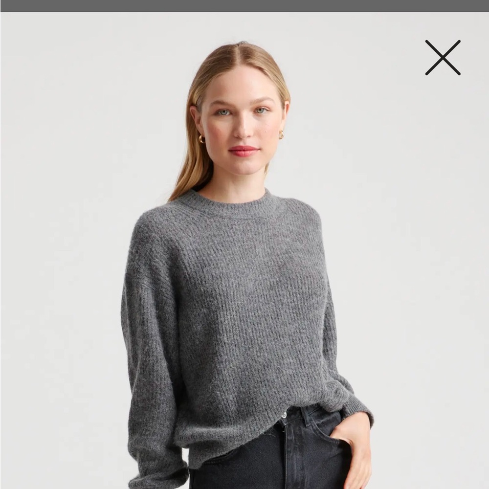 Quince Baby Alpaca-Wool blend crew neck sweater in dark grey